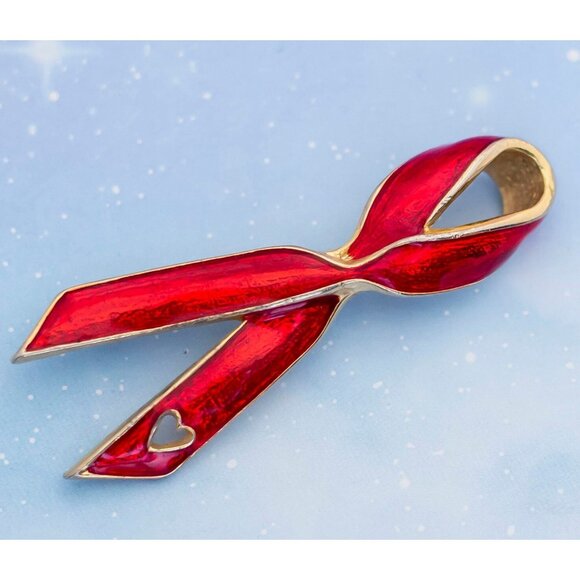 Vintage Red Love Ribbon Brooch | GIGI 1992 | J23 - Picture 2 of 3